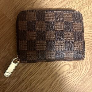 Louis Vuitton Brown Checkered Wallet with Gold Accent